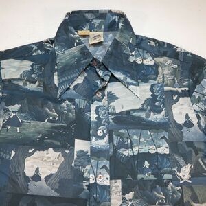 VINTAGE 1970 ALICE IN WONDERLAND KENNINGTON DISNEY POLYESTER DISCO SHIRT Sz L